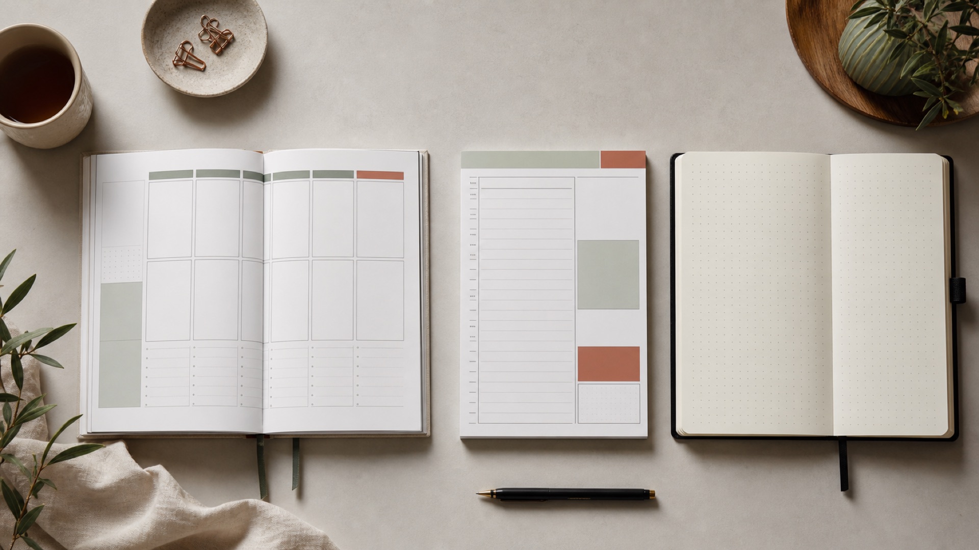 Comparaison entre semainier, agenda journalier et bullet agenda