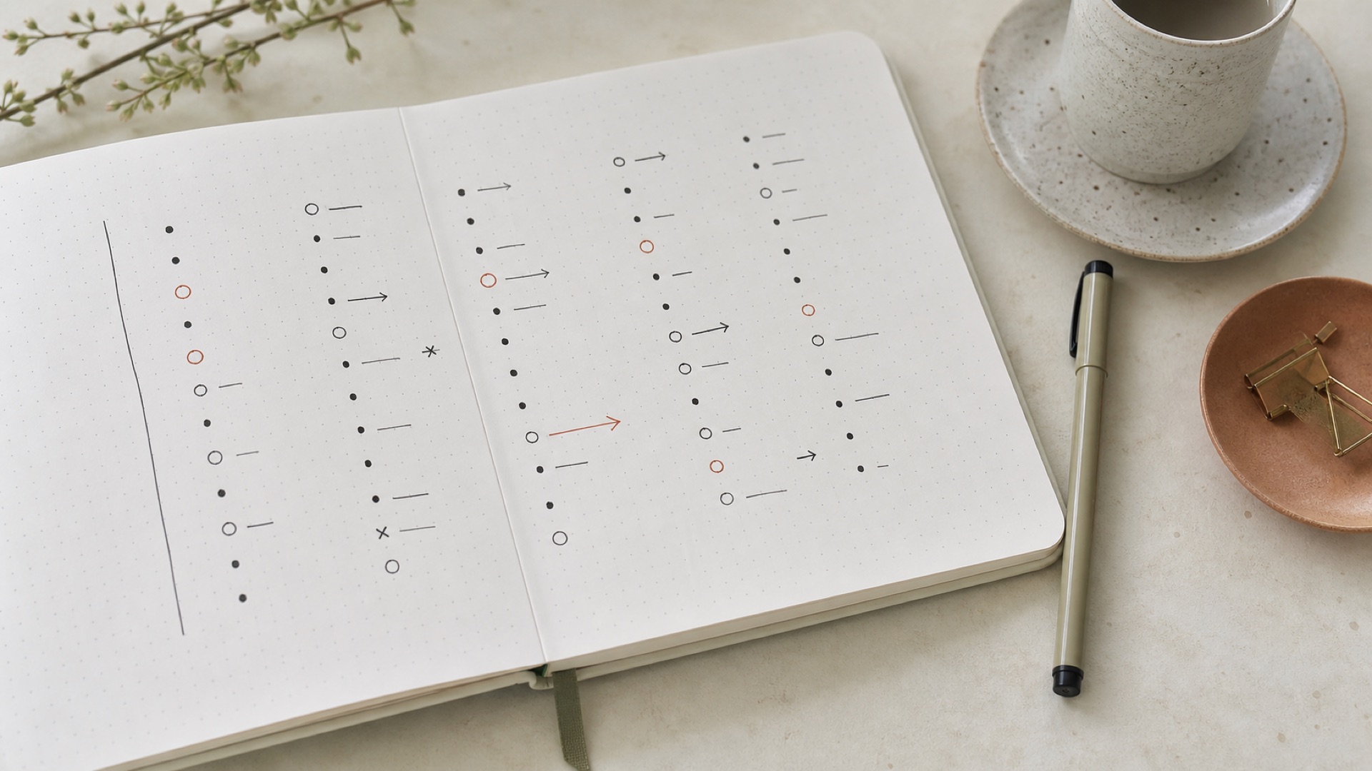 Exemple visuel de prise de notes rapide dans un bullet journal