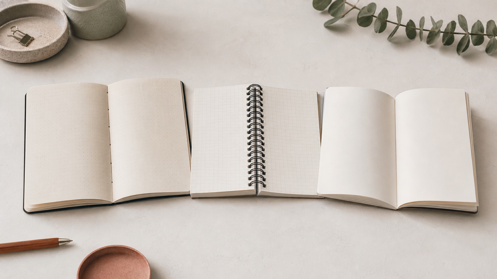 Différents types de reliures de carnets vus de près