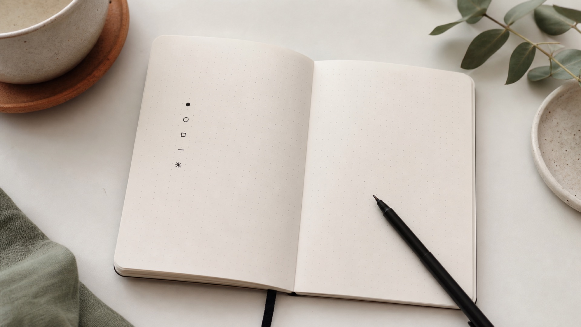 Vue simple d’un bullet journal ouvert