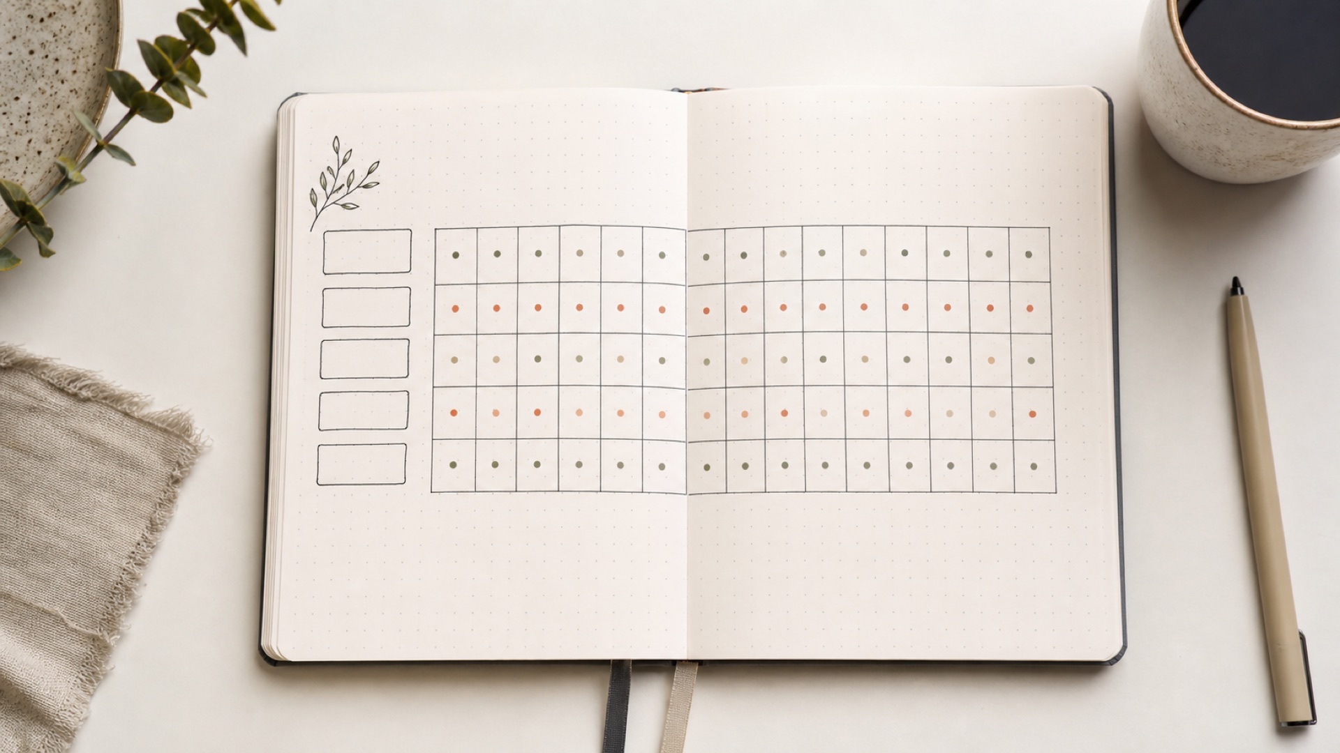 Grille minimaliste de suivi des habitudes dans un bullet journal