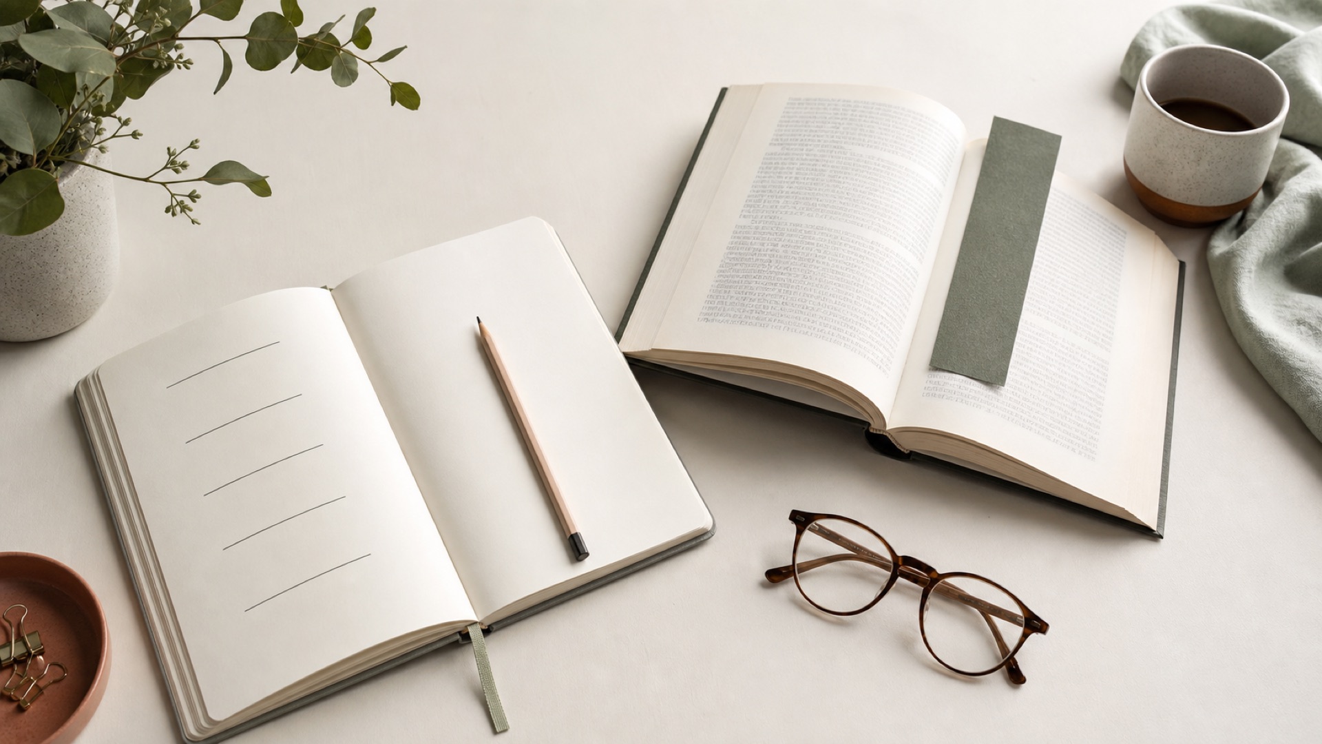 Livre et carnet de lecture côte à côte