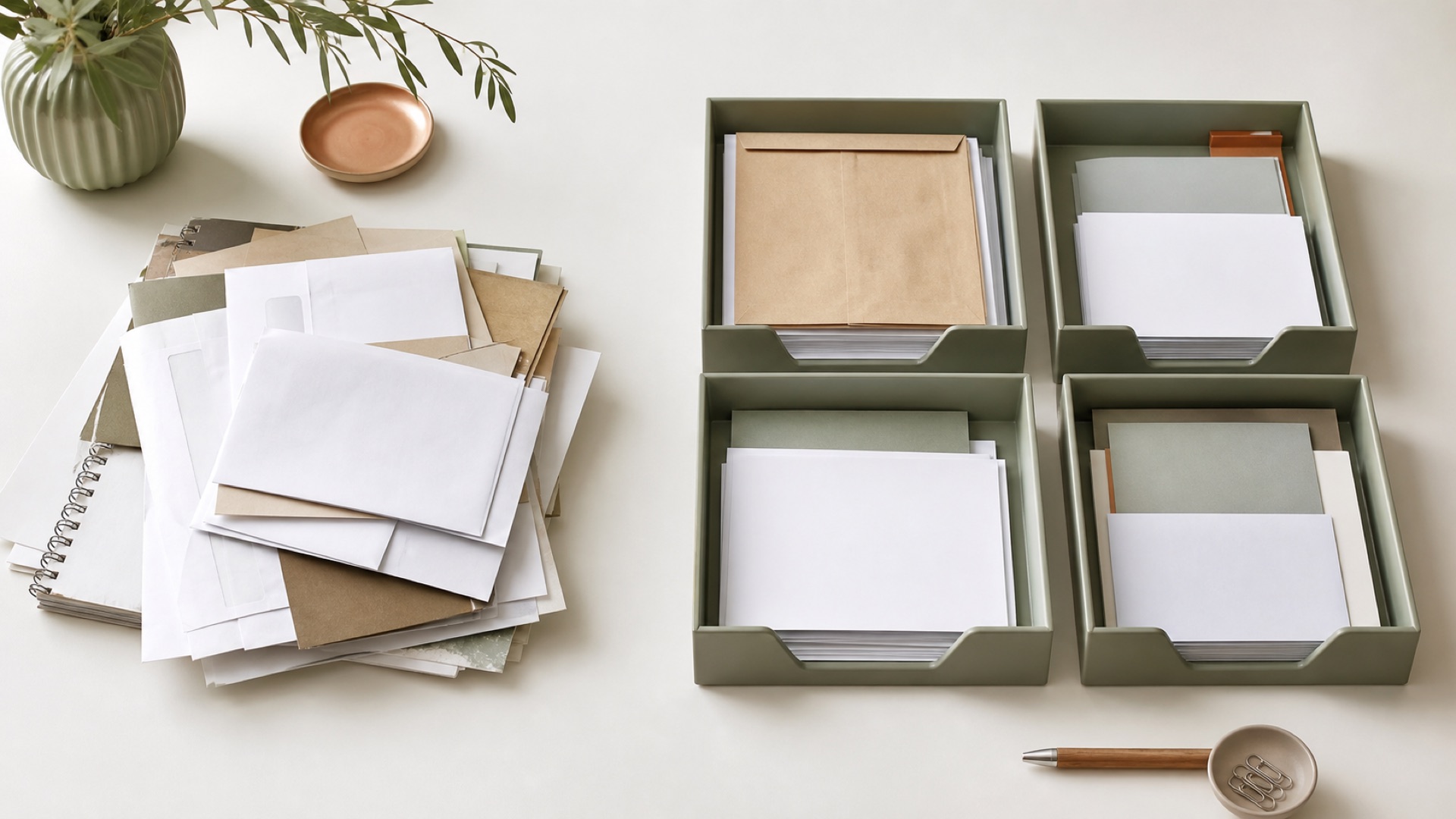 Tri des papiers administratifs sur une table claire