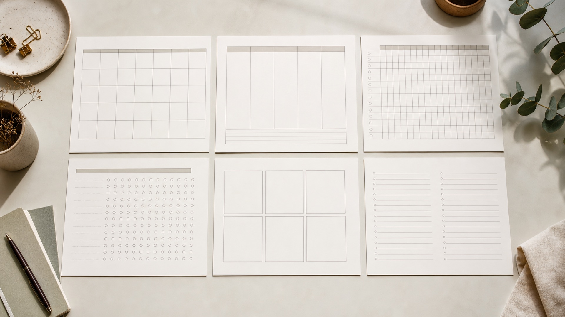 Six modèles de pages de bullet journal à imprimer