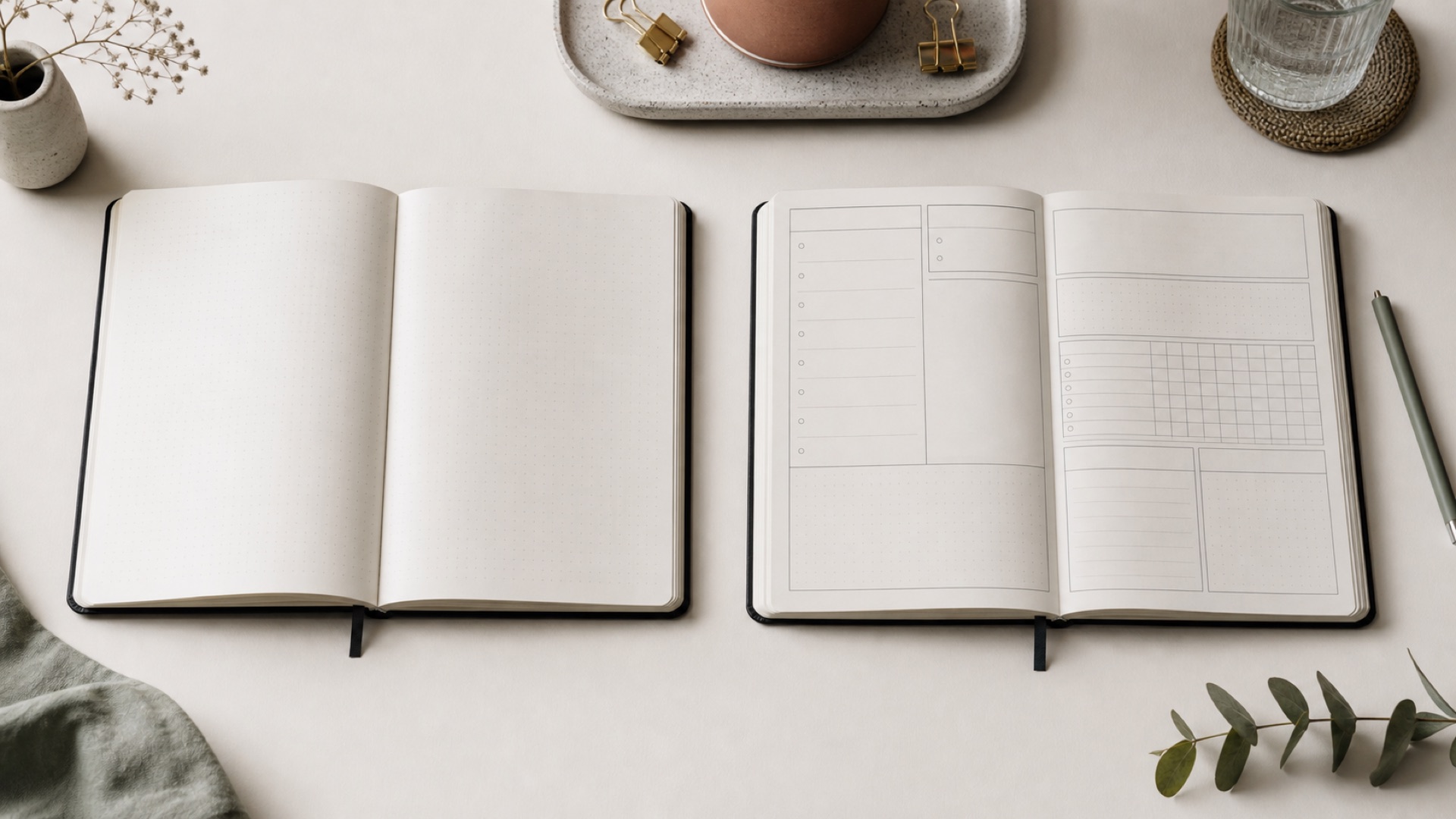 Comparaison entre bullet journal vierge et carnet pré-rempli