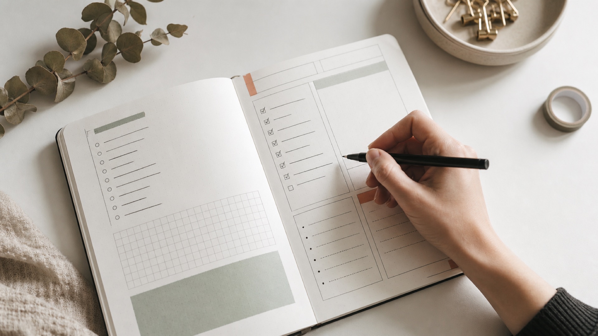 Remplissage d’une page guidée de bullet journal