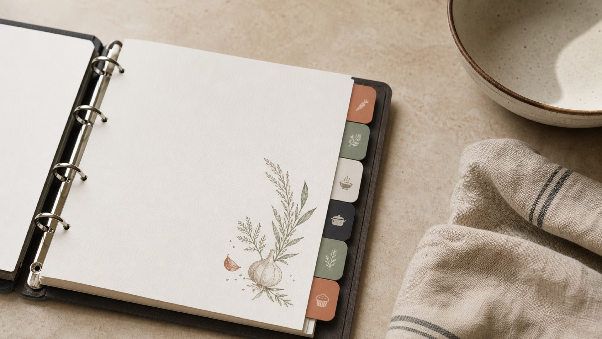 Carnet de recettes avec intercalaires par catégories
