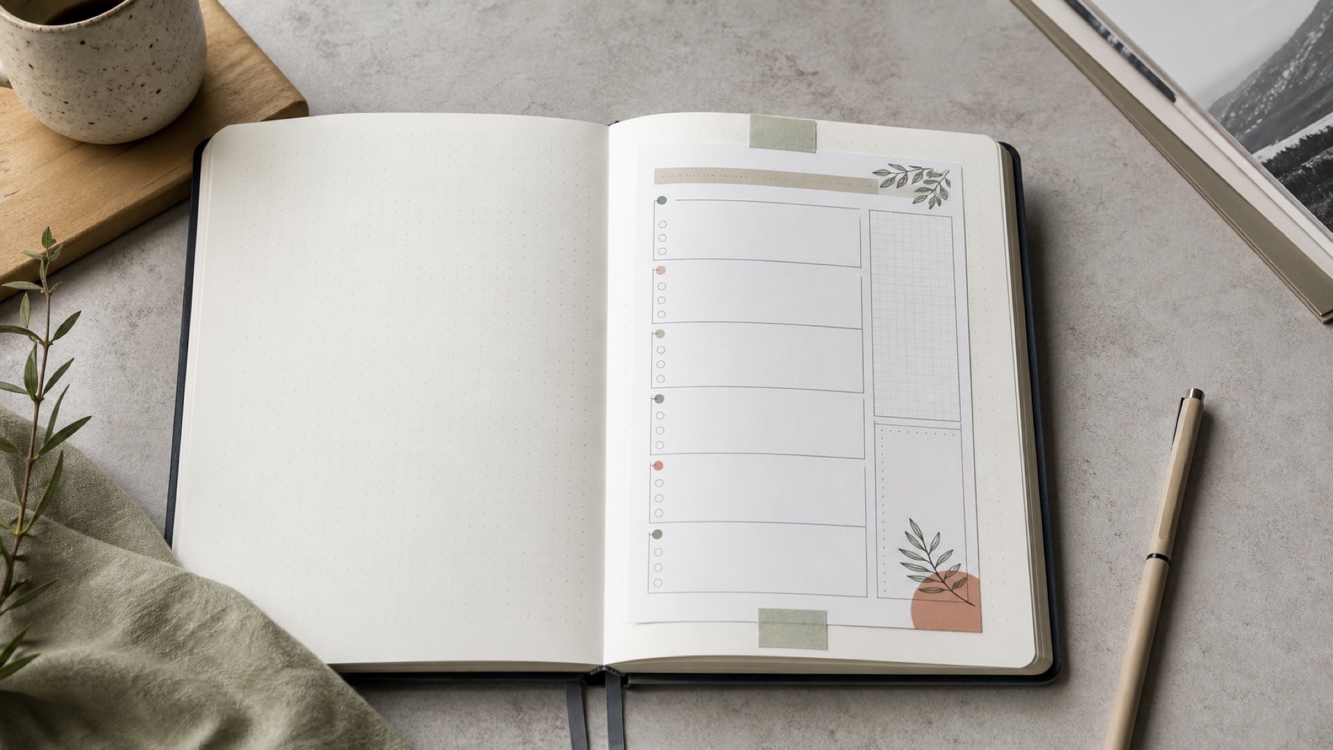 Planning de semaine imprimé et inséré dans un carnet